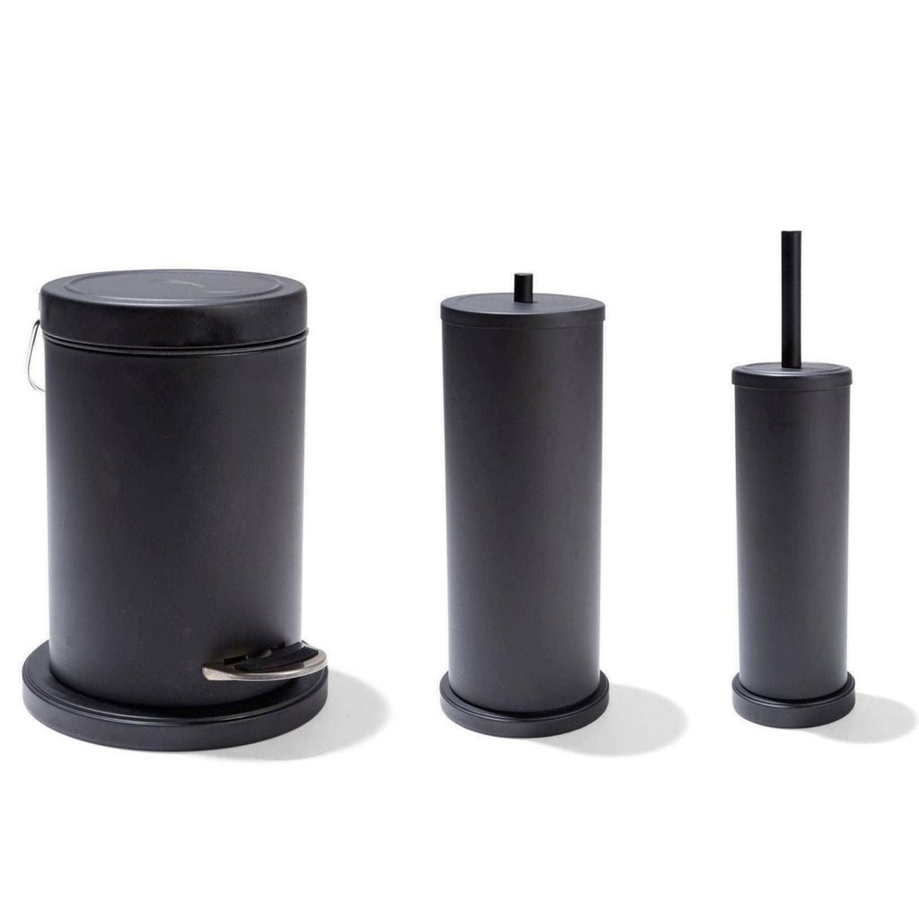 3Pce Black Bathroom  Rubbish Bin Toilet Brush Toilet Roll Holder Accessories Set