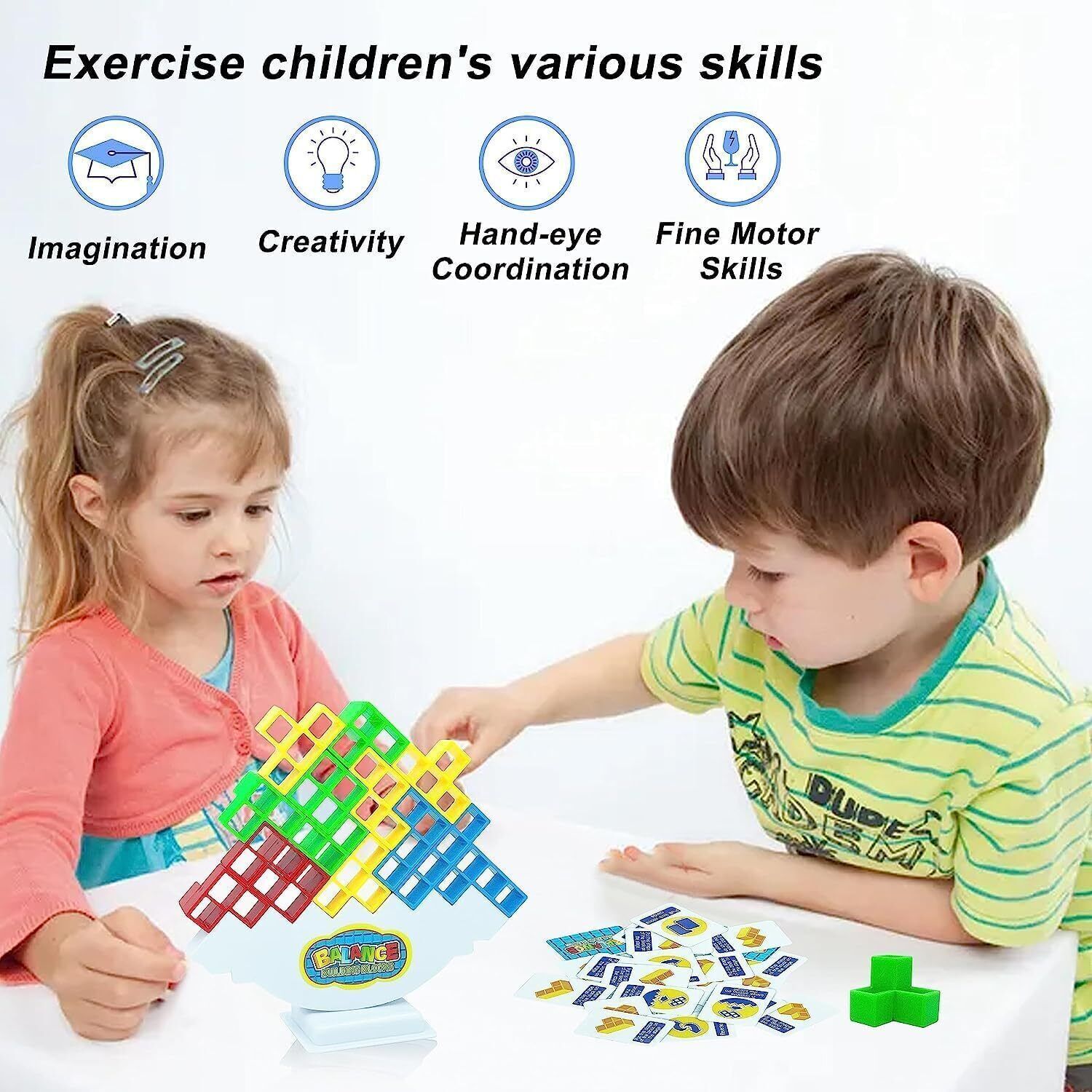 64Pcs Tetra Tower Balance Stacking Blocks Game Team Toys Gifts for Kids & Adults