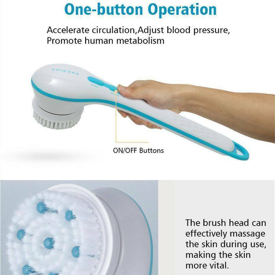 Electric Spinning Spa Brush Handled Body Bath Shower Back Brush with 5 heads AU