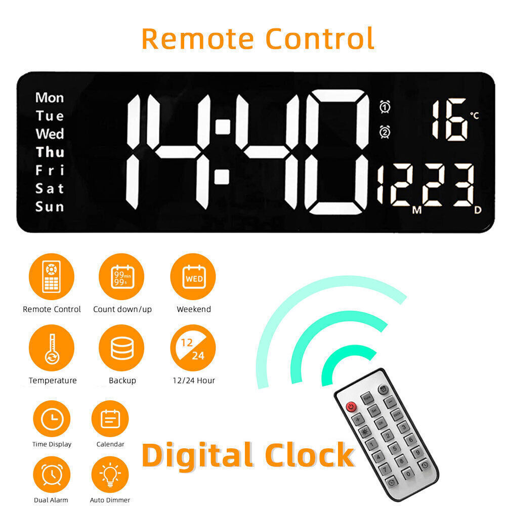 Large Digital Big Jumbo LED Wall Desk Clock Display with Calendar Temperature AU