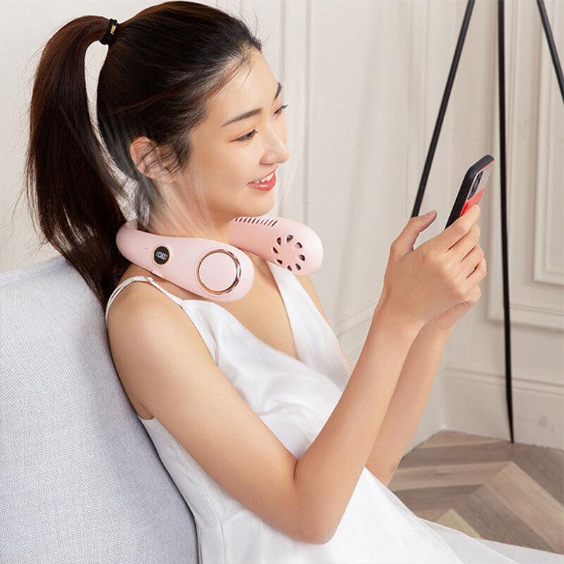 NEW Neck Fan Bladeless Hanging Air Cooler With Intelligent digital display  USB Rechargeable Portable Personal