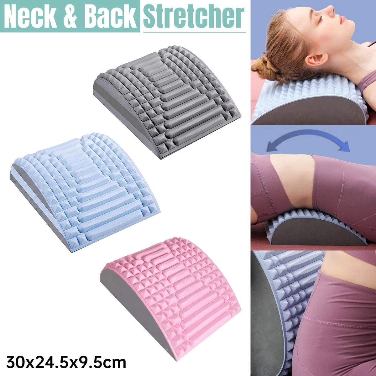 Curvature Angle: 26 degrees, designed to fit spinal contour

Intended Areas of Use: Upper and lower back, cervical spine, lumbar region, shoulder blades

Application Style: Passive bodyweight decompression through ergonomic arch support

Texture: Surface with raised points to assist circulation and pressure relief