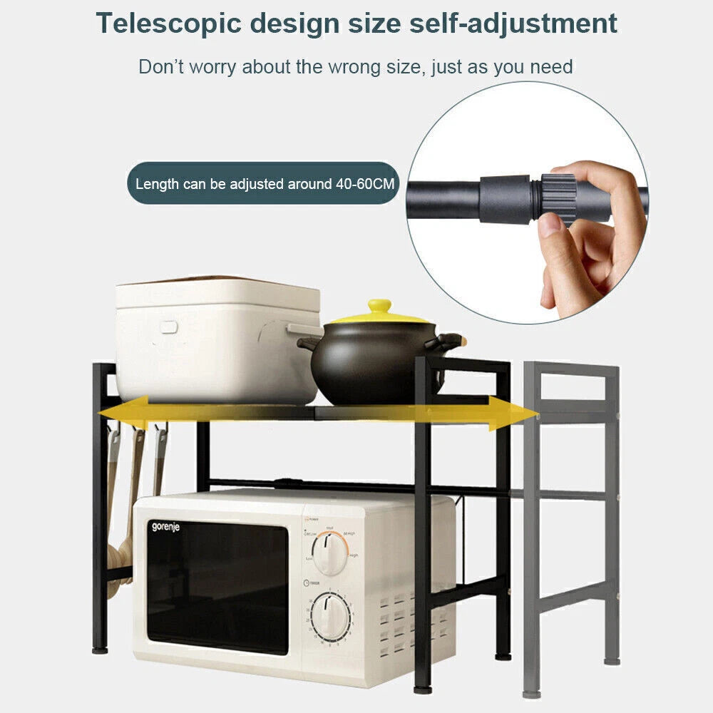 2 Tier Adjustable Metal Microwave Oven Shelf Stand Kitchen Storage Rack Organize