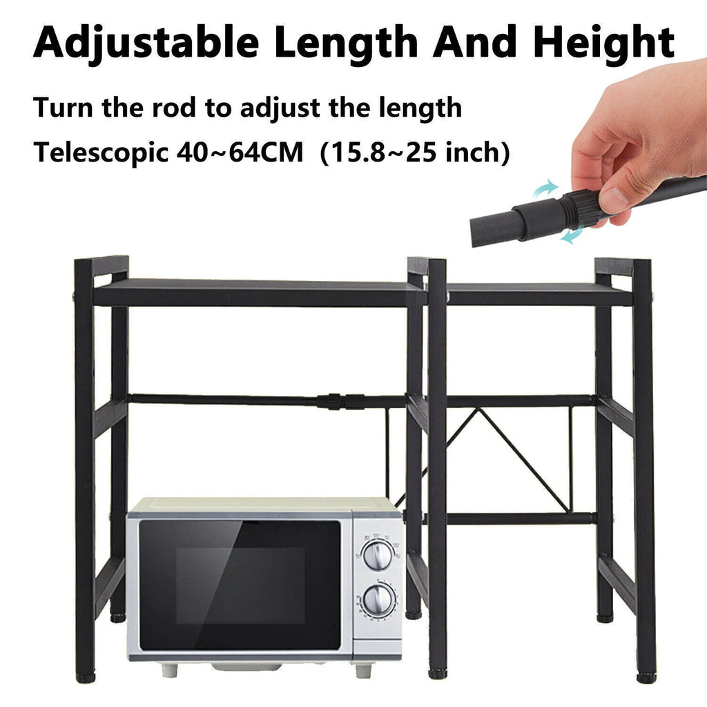 2 Tier Adjustable Metal Microwave Oven Shelf Stand Kitchen Storage Rack Organize