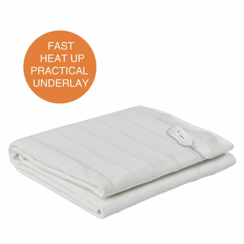 Heated Electric Blanket Washable Fully Fitted Polyester Underlay Warm Bed Single