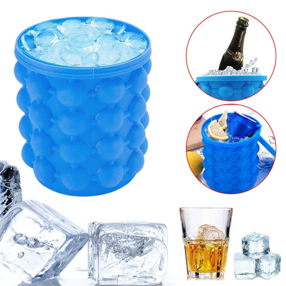 Revolutionary Space Saving Silicone Ice Bucket Tray Drink Holder Cube Maker
