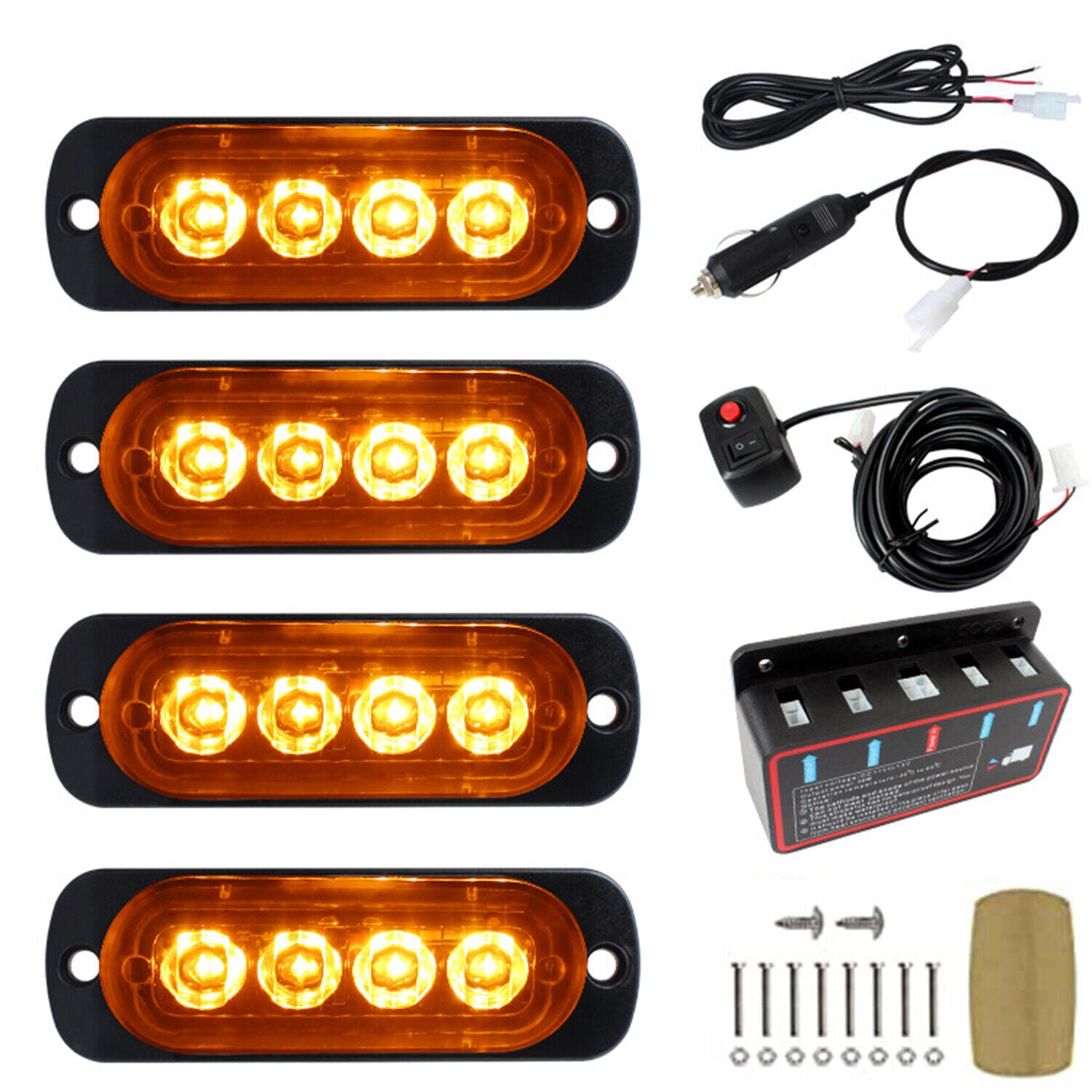 LED Amber Car Truck Emergency Beacon Warning Hazard Flashing Strobe Lights 4X4 