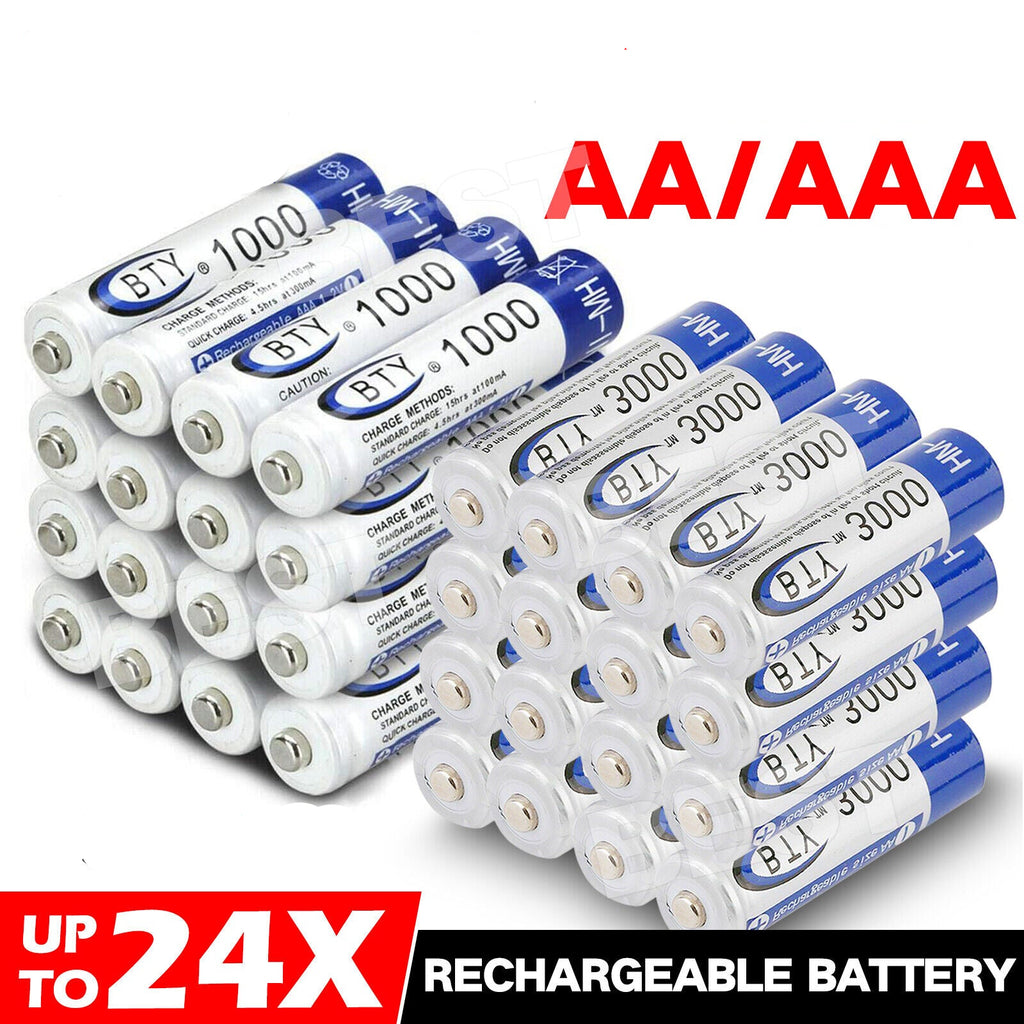 4 to 24 Pack 3000Mah AA/1000Mah AAA Rechargeable Battery NI-MH 1.2V Recharge Batteries