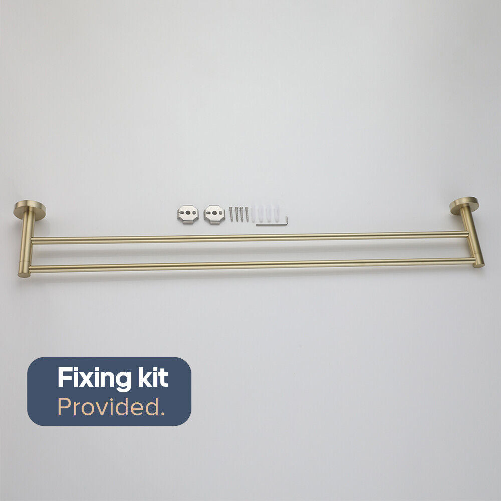 Brushed Gold Set Toilet Paper Holder Robe Hooks Towel Rail Rack Shelf Bathroom
