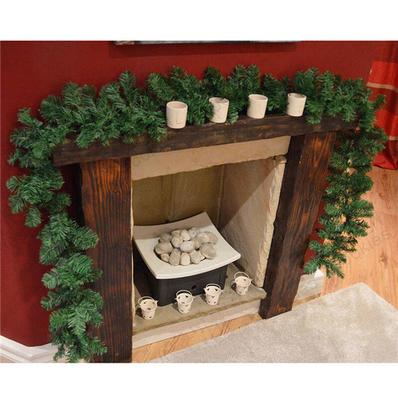 9FT Christmas Garland with LED Lights Door Wreath Xmas Pine Fireplace Home Decor