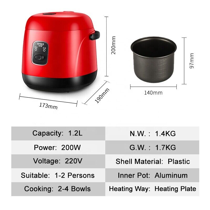 Electric Aluminum 1.2L Mini Rice Cooker W Steamer Hot Pot 4 Household 1-2 People 