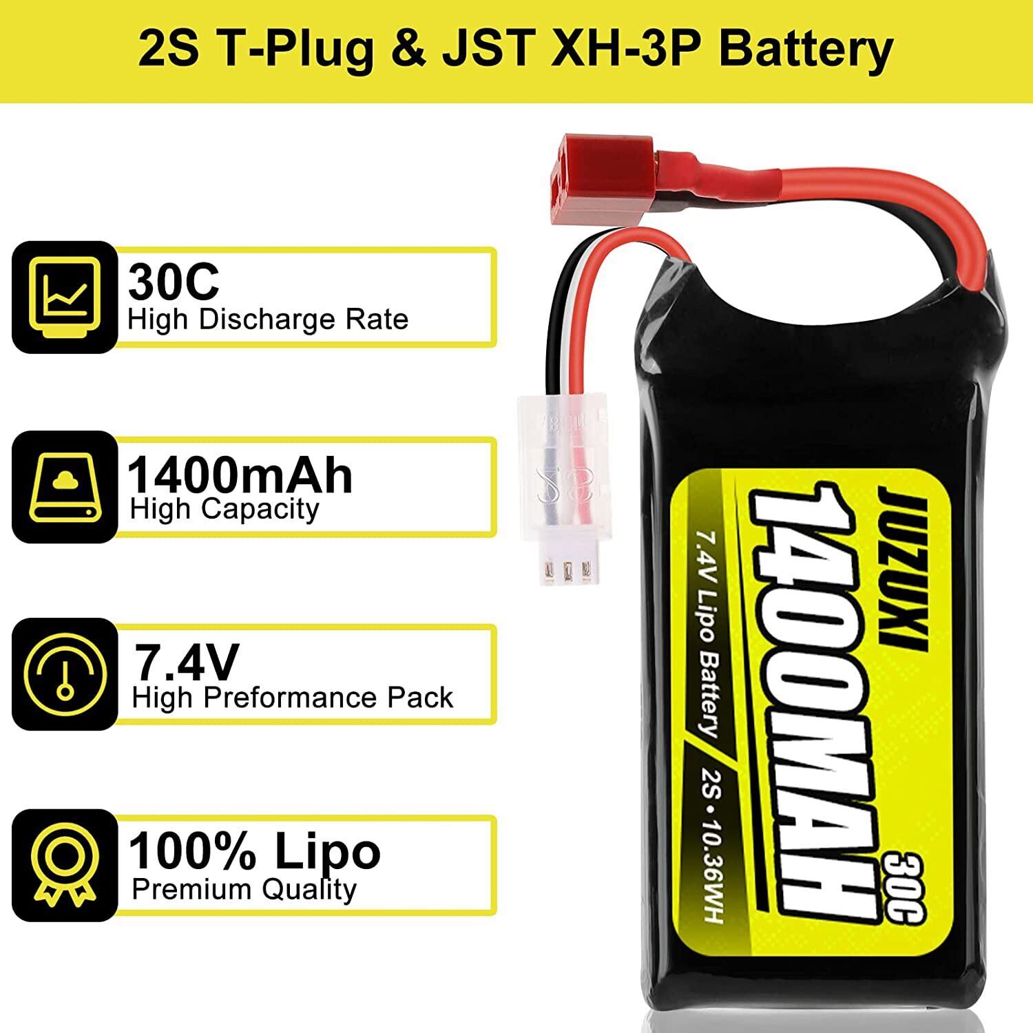 1400Mah 2X 2S 7.4V Short Lipo Battery T Plug for Remote Control Car WLTOYS