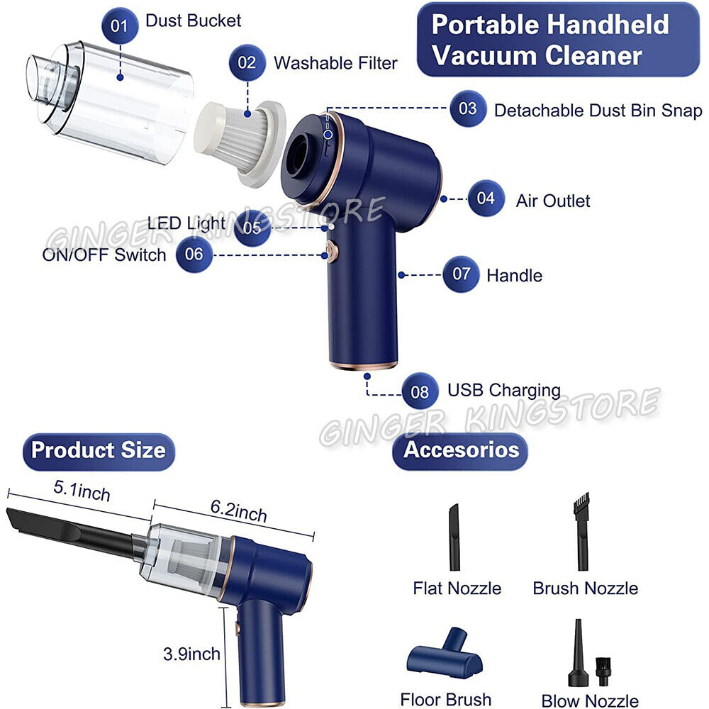 42000RPM Cordless Handheld Car Vacuum Cleaner Mini Portable Auto Wireless Duster