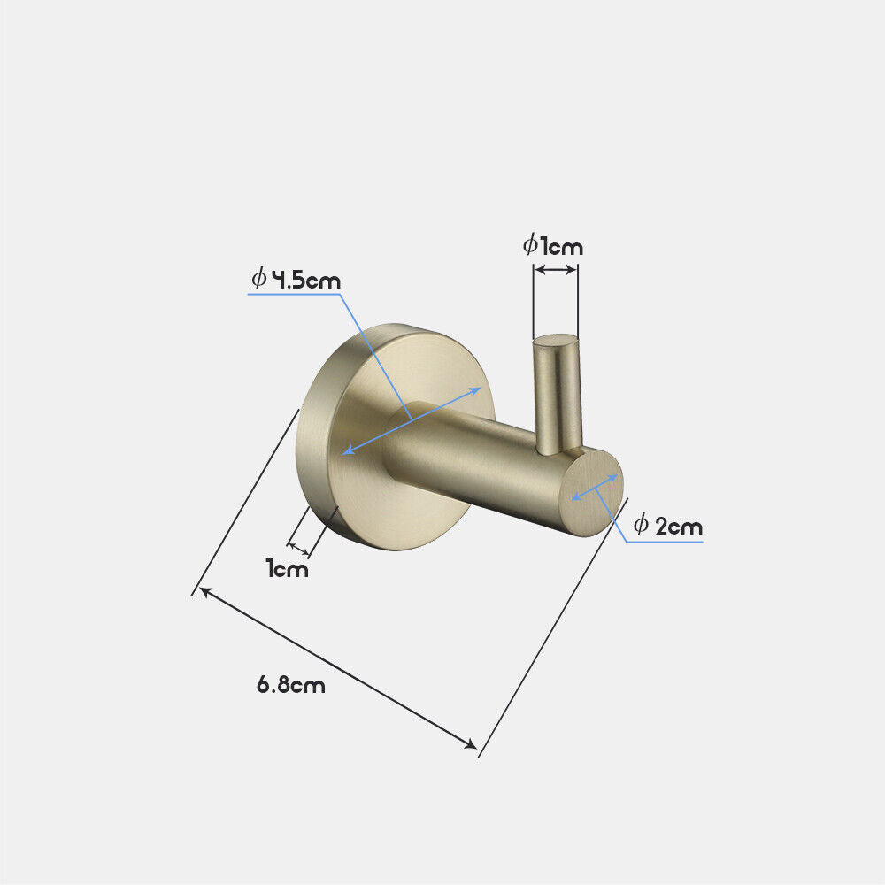 Brushed Gold Set Toilet Paper Holder Robe Hooks Towel Rail Rack Shelf Bathroom