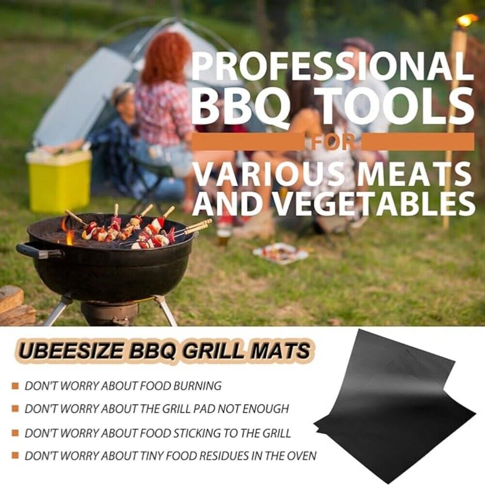  Reusable BBQ Grill Mat Bake Cooking Sheet Non-Stick BBQ Pad Heavy Duty 5Pcs