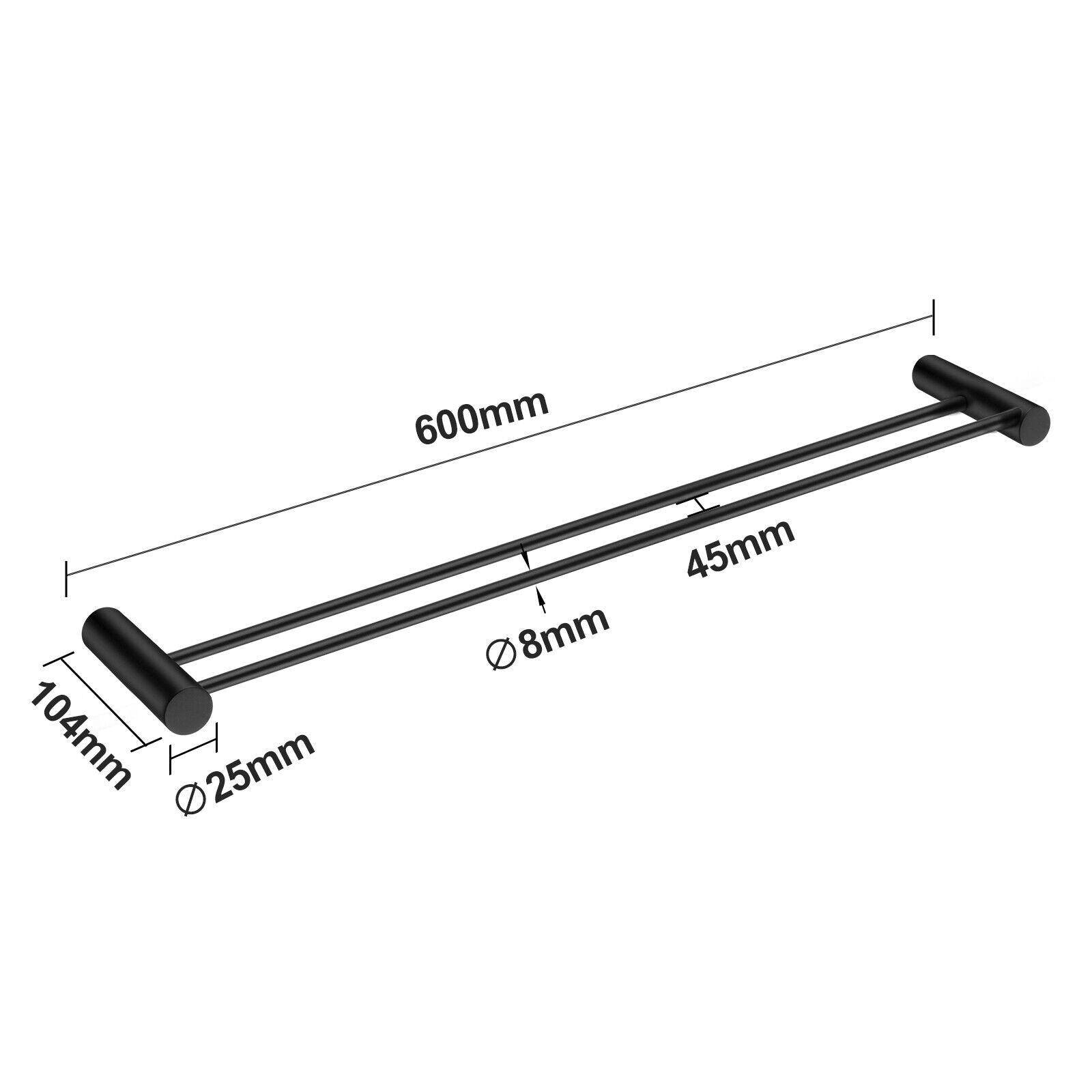 ACA Bath Towel Rail Rack Hook Toilet Brush Paper Holder Accessory Black