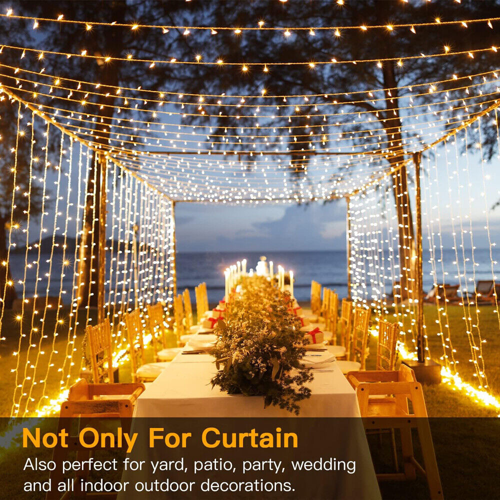 200-600 LED Curtain Light Fairy String Lights Outdoor Wedding Party Romantic