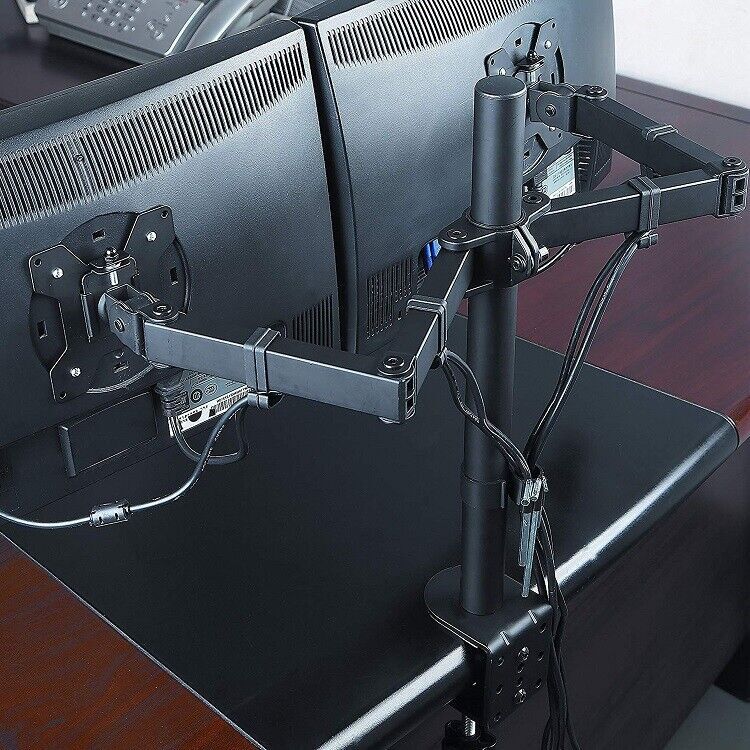 Monitor Stand Dual Arm Desk Mount LED TV Screen Holder Bracket Up to 27''
