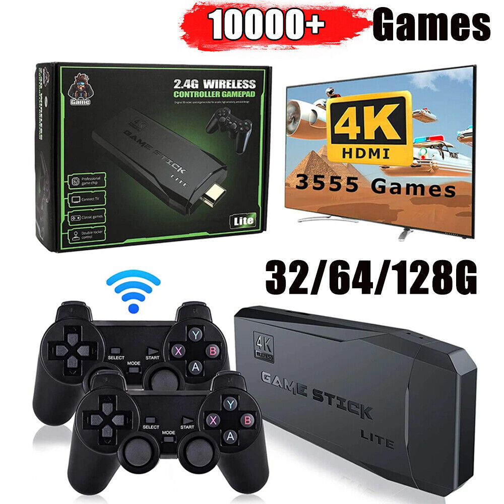 4K HDMI TV 20000+ Video Game Stick Retro Gaming Plug & Play Console With 2 Wireless Controller 