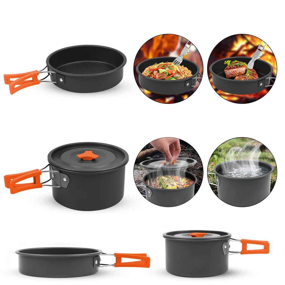 8PCS Camping Cookware Set Cooker Outdoor Hiking Cooking Pan Pot Stove Pinic Kit