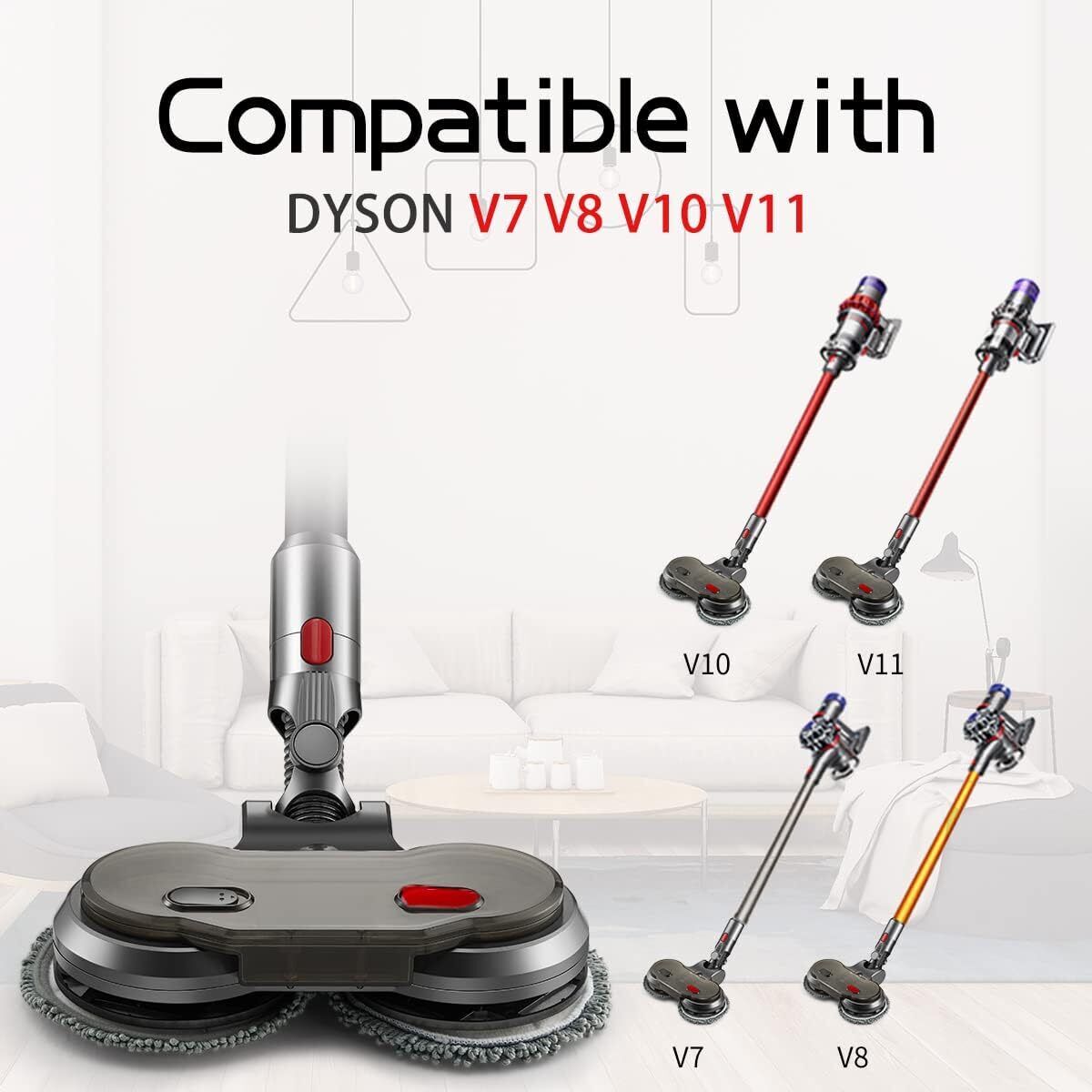 Electric Motorised Mop Head for Dyson V7 V8 V10 V11 V15 Vacuum Cleaners W/6 Pads