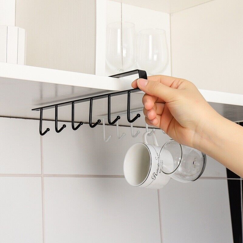 1-4X 6 Hooks Metal under Shelf Hook Kitchen Cupboard Cabinet Mug Cup Rack Holder