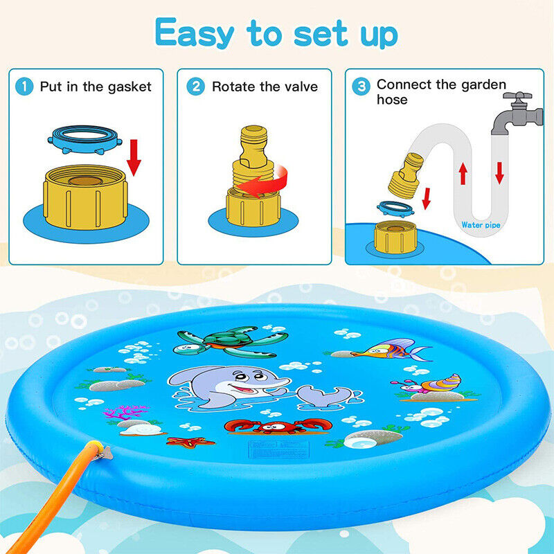 170CM Outdoor Kids Splash Sprinkler Water Play Pad Mat Inflatable Spray Pool Toy