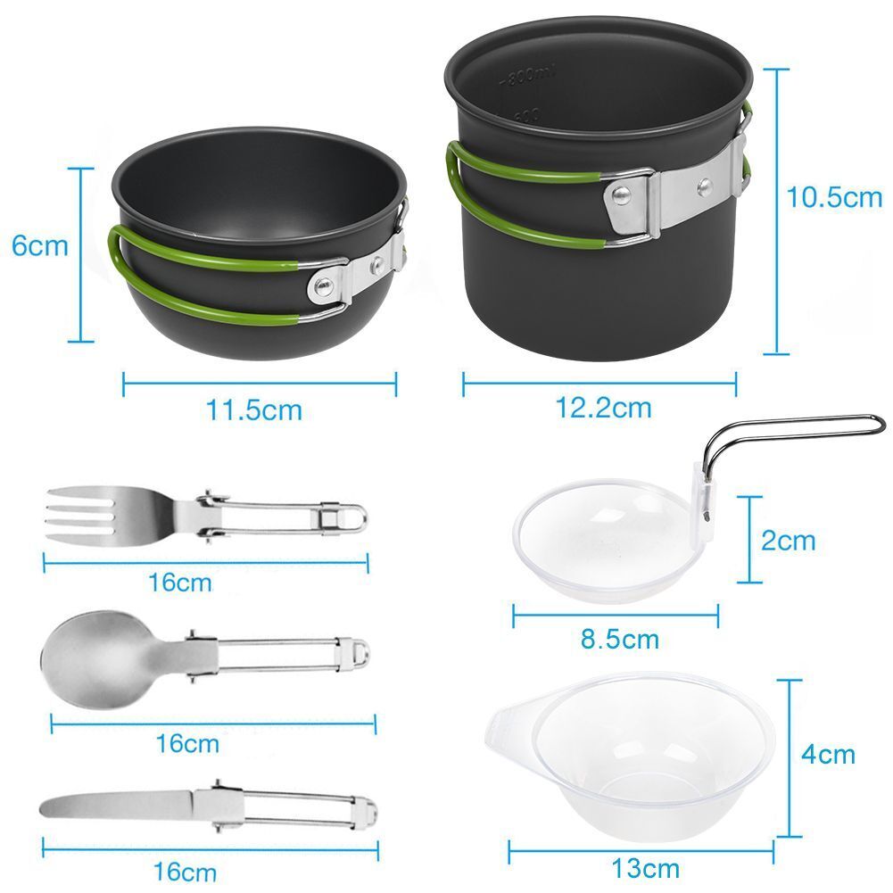 Outdoor Portable Camping Cookware Set Hiking Cooking Pot Gas Stove Tableware Kit