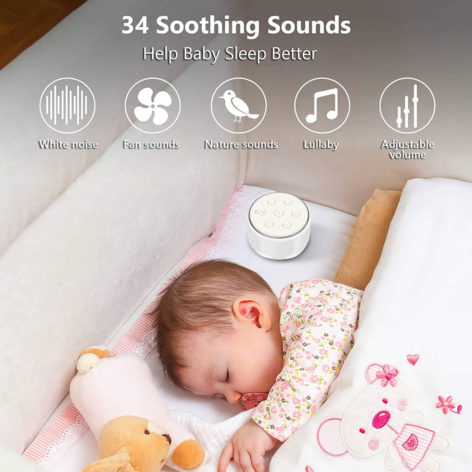 34 Soothing Sounds Maker Noise Machine Baby Sleeping Adults Kids Night Light 