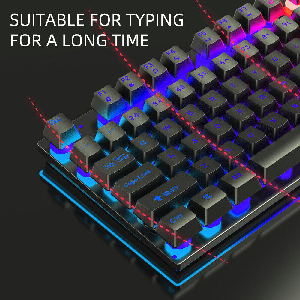 T6 USB Wired Mechanical Gaming Keyboard104 Keys RGB LED Backlit for Windows 