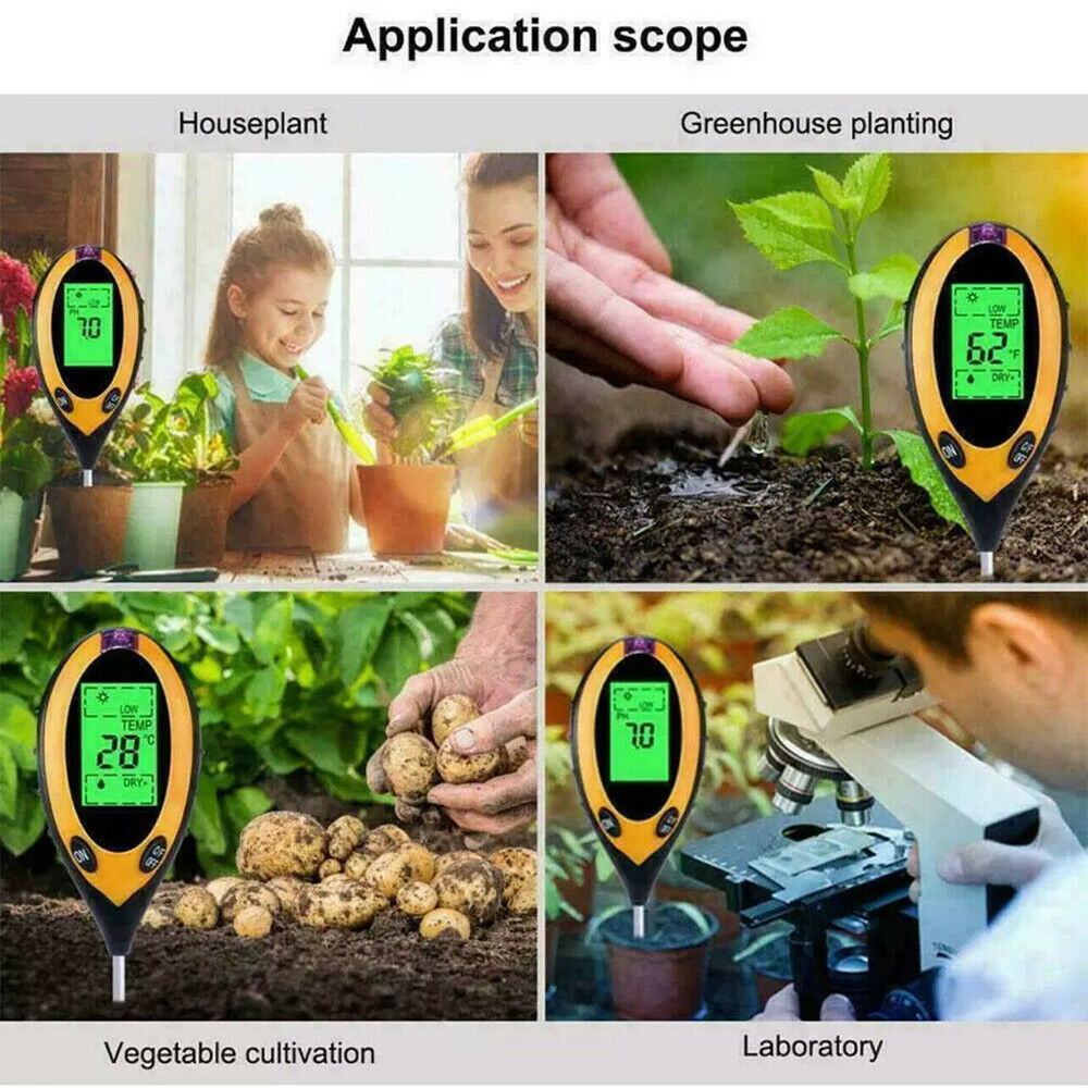 4 in 1 Soil PH Tester Moisture Sunlight Light Test Meter Tool Garden Farm Plants