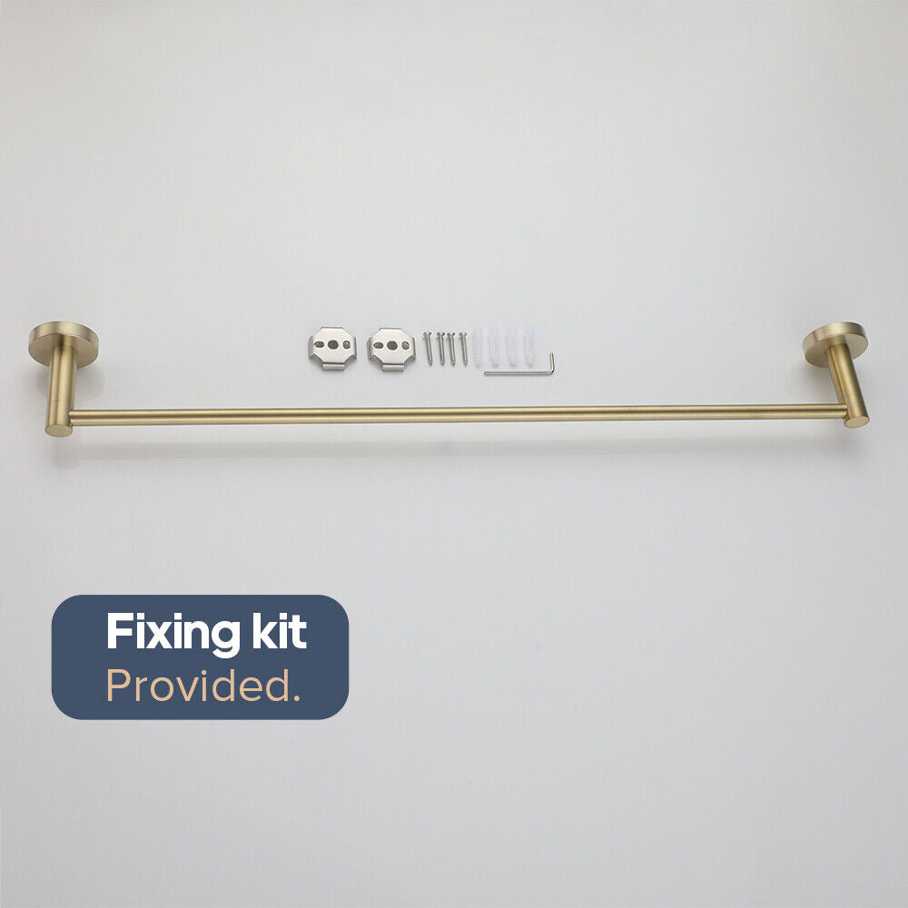 Brushed Gold Set Toilet Paper Holder Robe Hooks Towel Rail Rack Shelf Bathroom