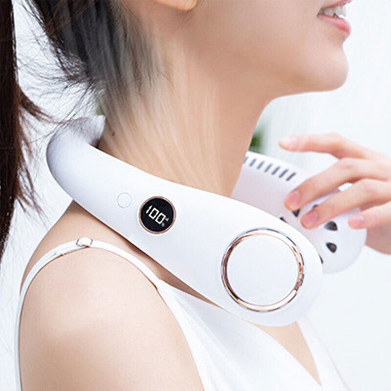 NEW Neck Fan Bladeless Hanging Air Cooler With Intelligent digital display  USB Rechargeable Portable Personal