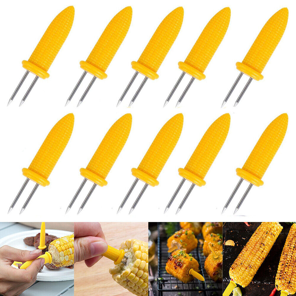 10X Corn Cob Holders Skewers Barbecue Fork Fruit Holder BBQ Kitchen Accessories