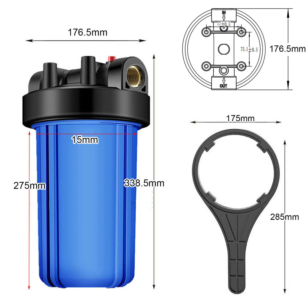  Pre-Filtration System 4.5" X 10"/20" Whole House Big Blue Water Filter Housing
