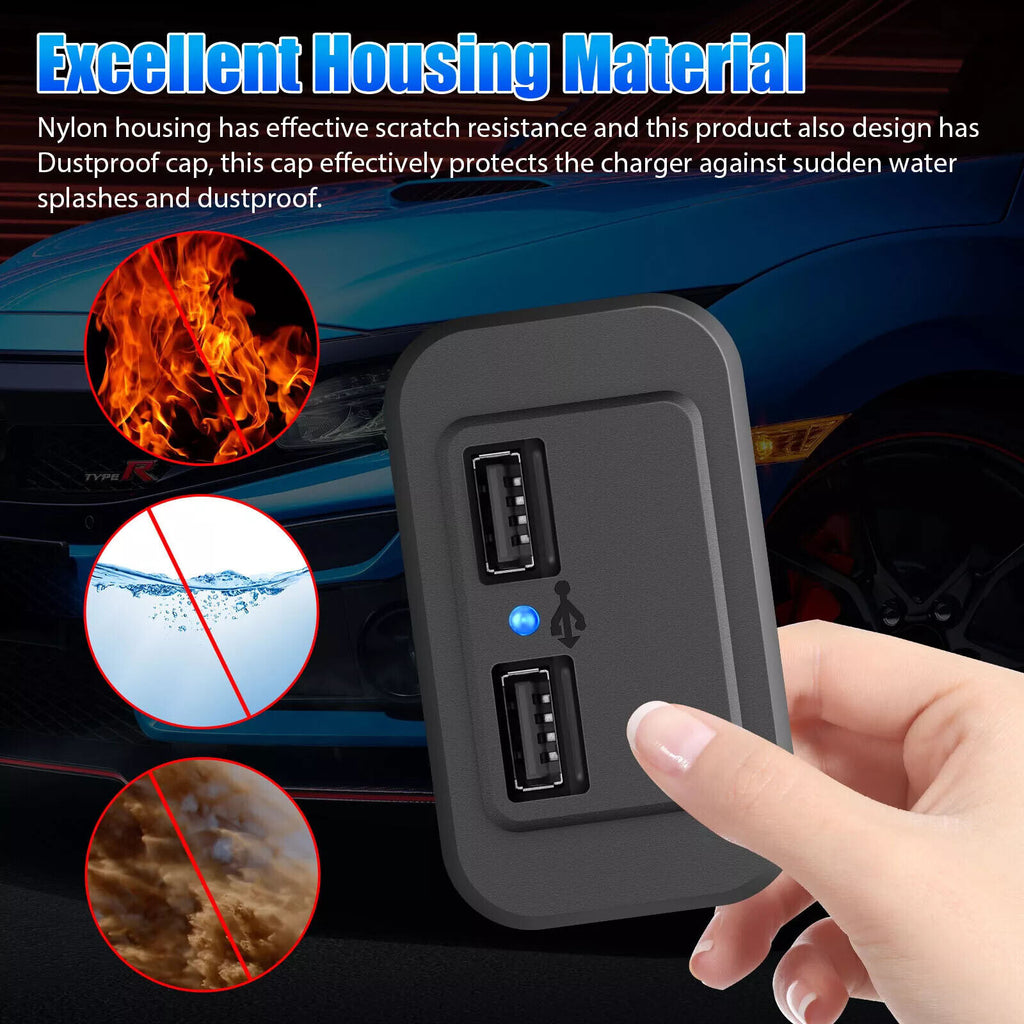 2Pcs Waterproof Dual USB Port Car Fast Charger Socket Power Outlet Panel Mount 