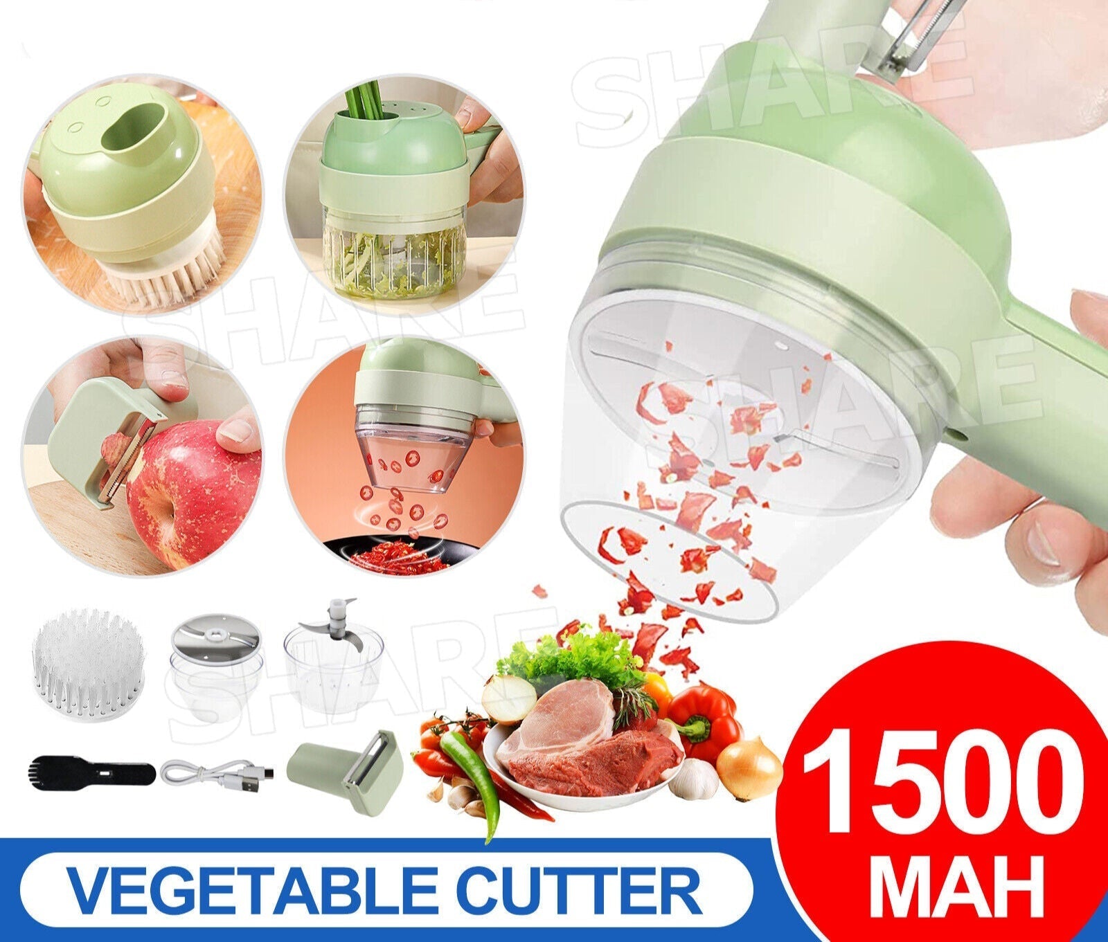 Mini 4In1 Handheld Electric Vegetable Slicer Cutter Food Chopper Grinde Wireless