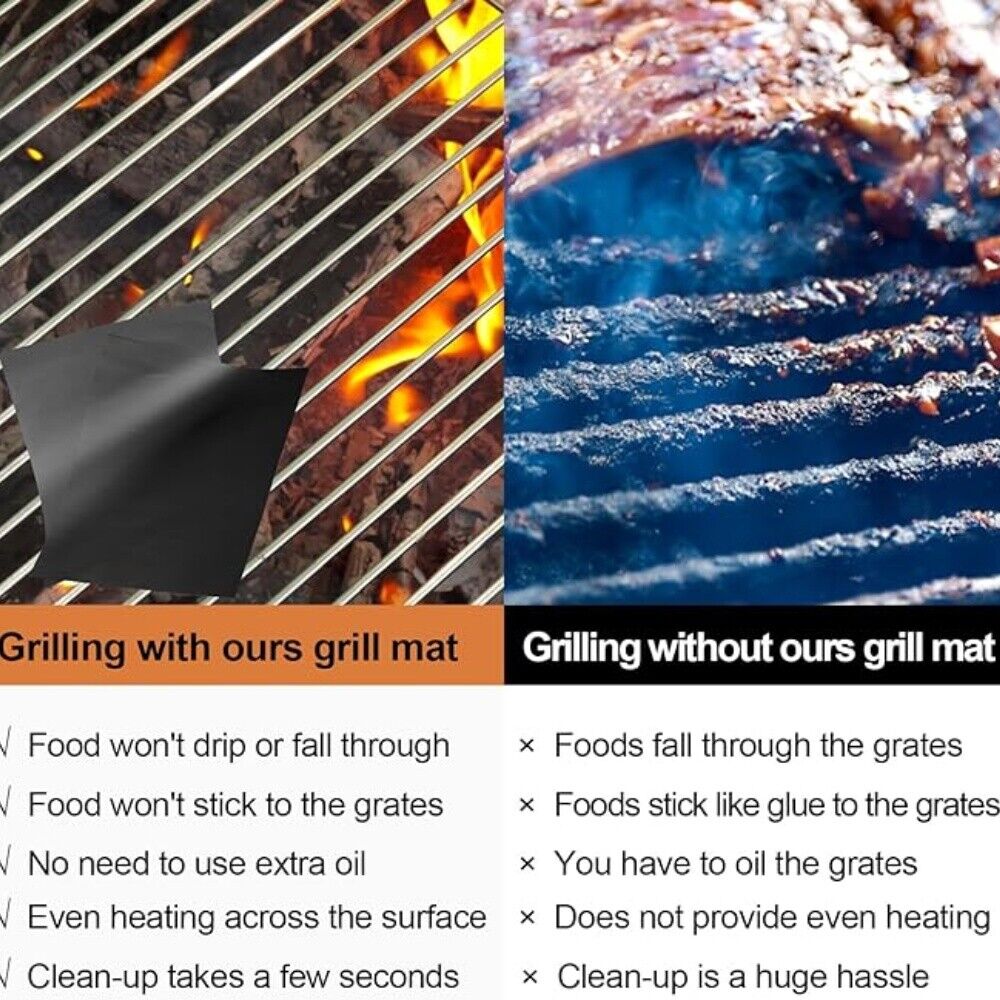  Reusable BBQ Grill Mat Bake Cooking Sheet Non-Stick BBQ Pad Heavy Duty 5Pcs