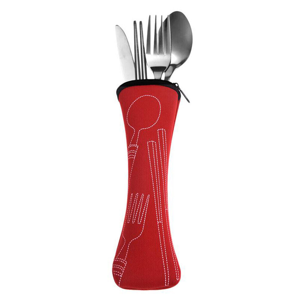 5Pcs Cutlery Travel Knife Fork Portable Bag Stainless Steel Spoon Chopstick Set
