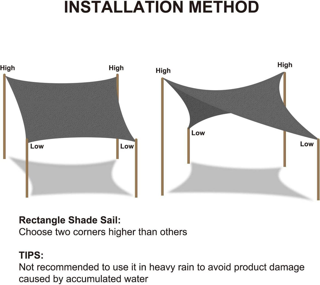 Rectangle Sun Shade Sail 320 GSM Extra Heavy Duty Shade Cloth 98% UV Block