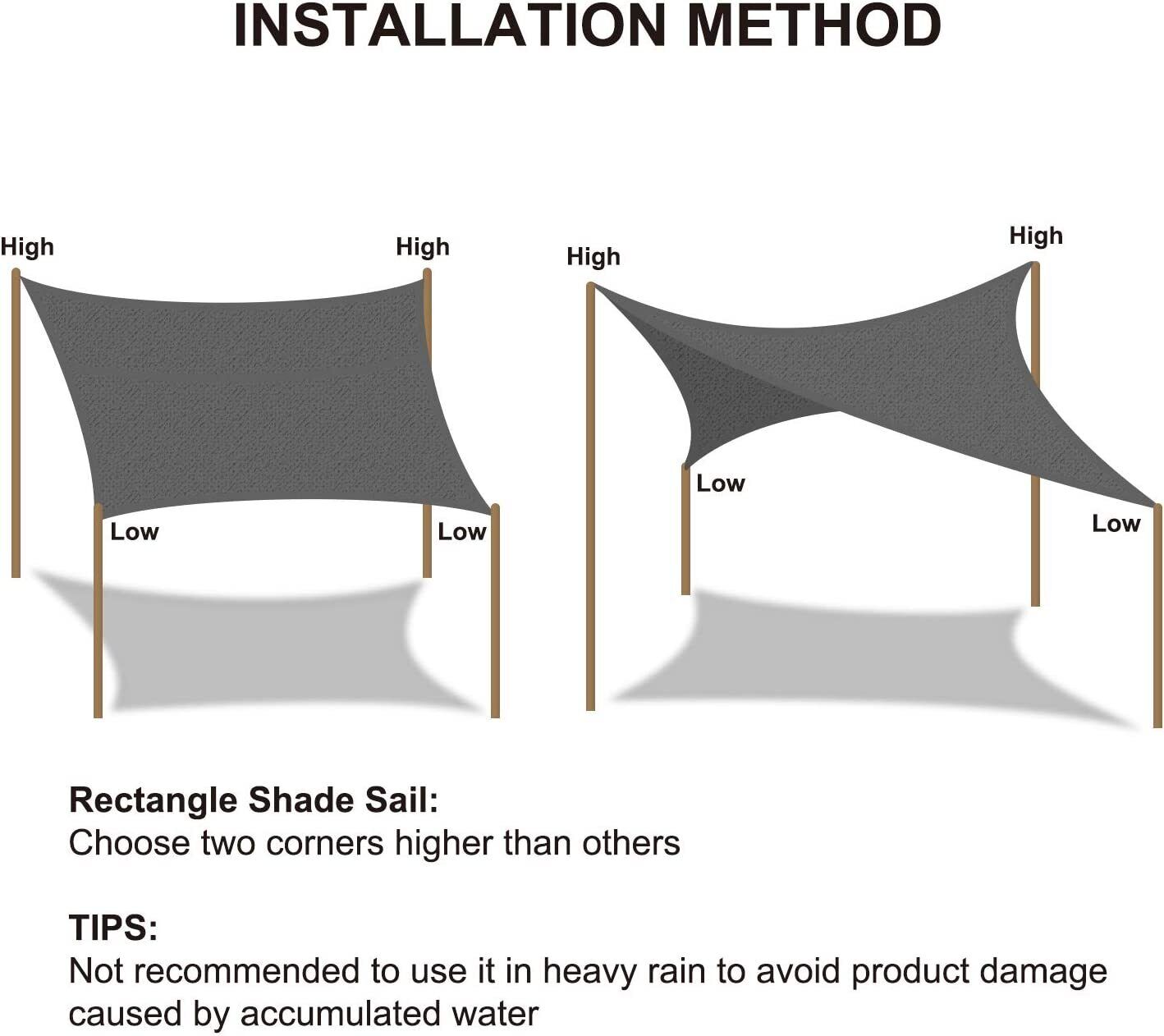 Rectangle Sun Shade Sail 320 GSM Extra Heavy Duty Shade Cloth 98% UV Block