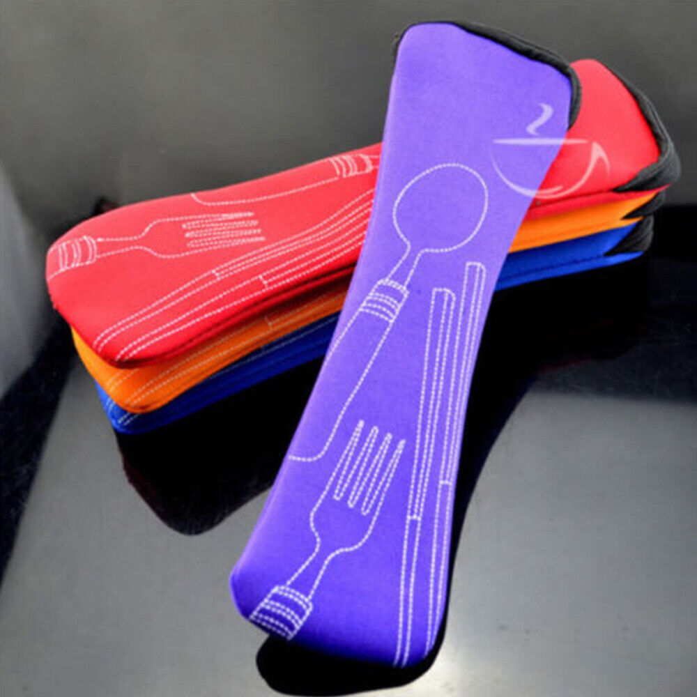 5Pcs Cutlery Travel Knife Fork Portable Bag Stainless Steel Spoon Chopstick Set