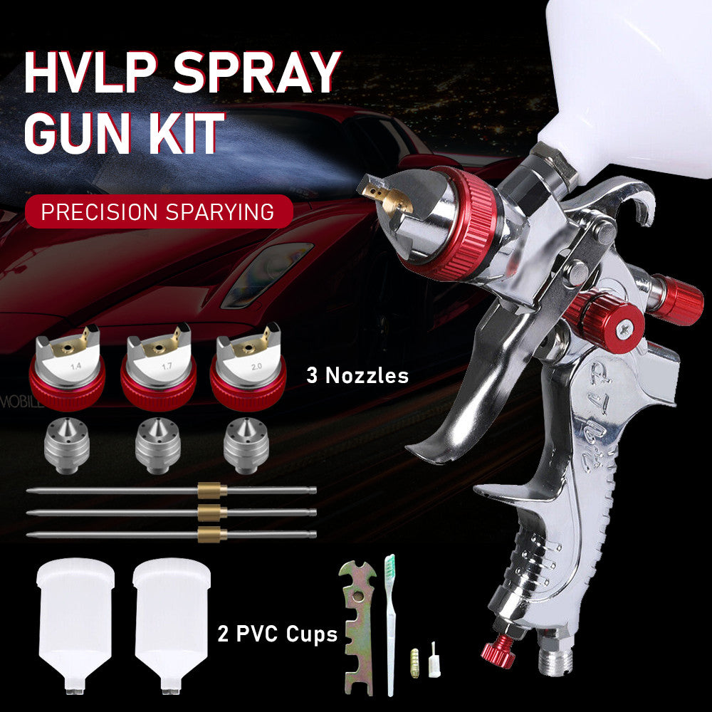 Spray Gun 3 Nozzle Paint Gun Kit Gravity Feed HVLP 1.4mm 1.7mm 2mm Tips Paint