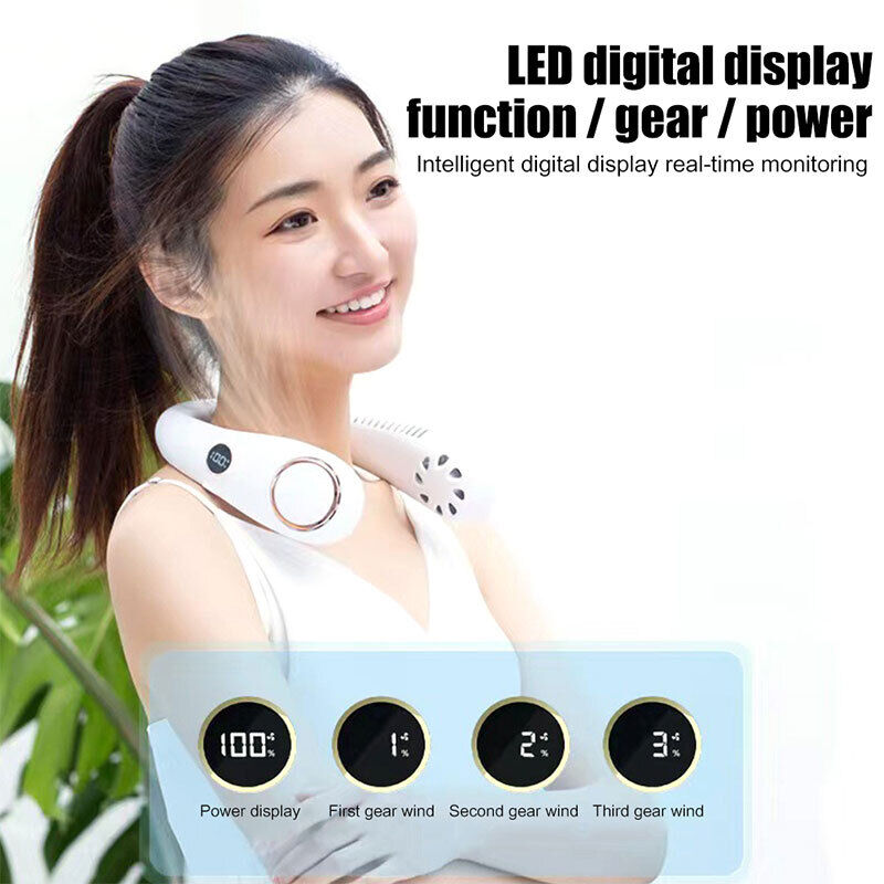 NEW Neck Fan Bladeless Hanging Air Cooler With Intelligent digital display  USB Rechargeable Portable Personal