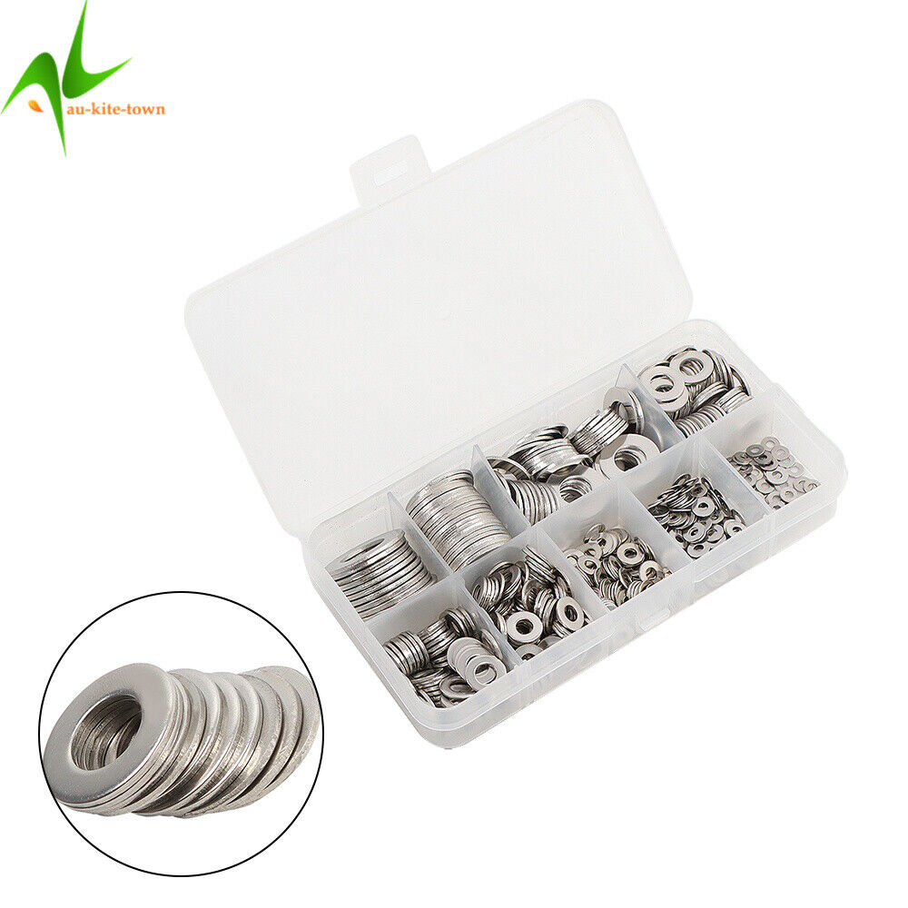 600Pcs 304 Stainless Steel Flat Washer Washers Assortment Set Value Kit 