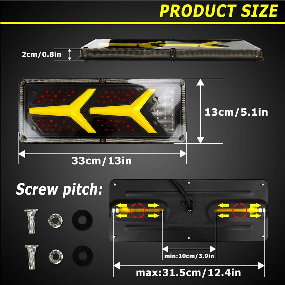 2X 74 LED Tail Lights Trailer Ute Caravan Truck Stop Indicator Rear Lamps 12V