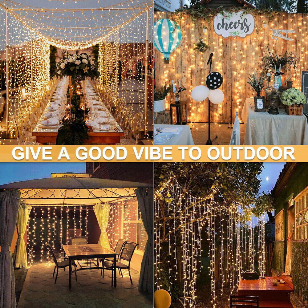 200-600 LED Curtain Light Fairy String Lights Outdoor Wedding Party Romantic