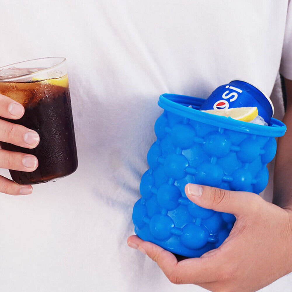 Revolutionary Space Saving Silicone Ice Bucket Tray Drink Holder Cube Maker