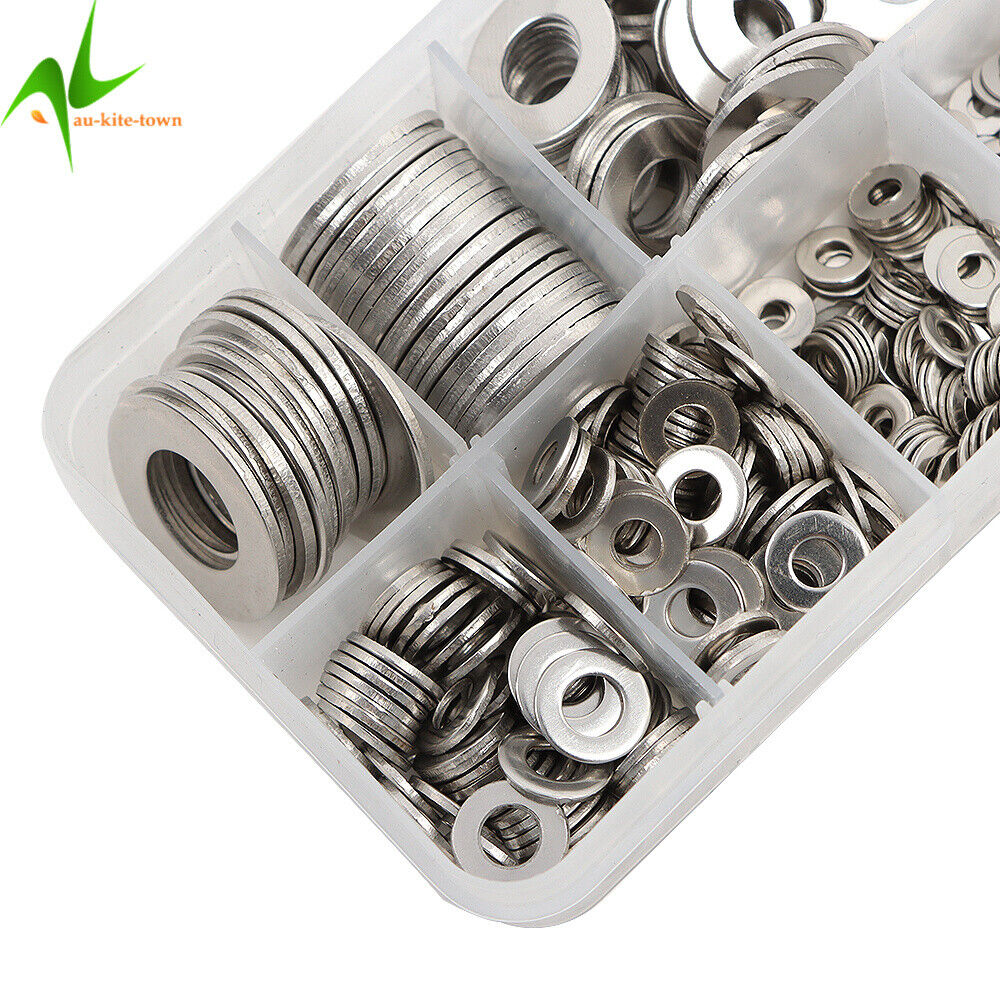 600Pcs 304 Stainless Steel Flat Washer Washers Assortment Set Value Kit 