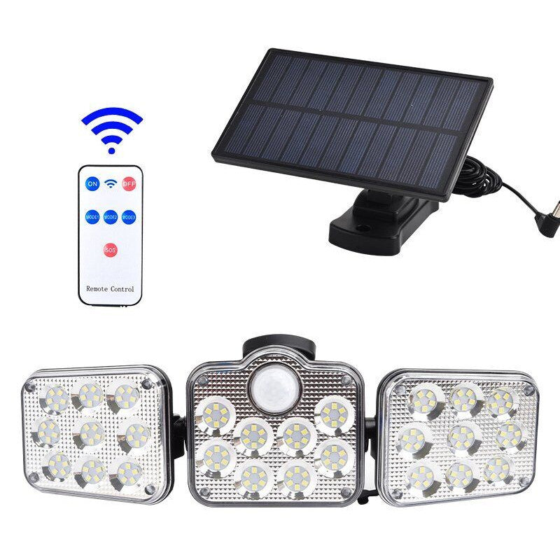 138 LED 3 Head Solar Motion Sensor Light Outdoor Garden Wall Security Flood Lamp
